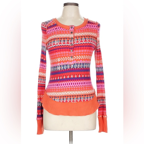 Free People FP Movement Colorful Fair Isle Knit Henley Top - Picture 2 of 5